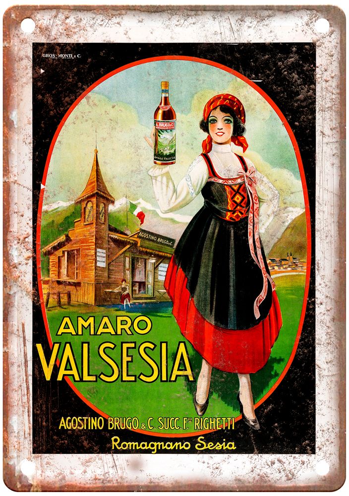 Amaro Valsesia, c 1920s Vintage Liquor Poster Reproduction Metal Sign