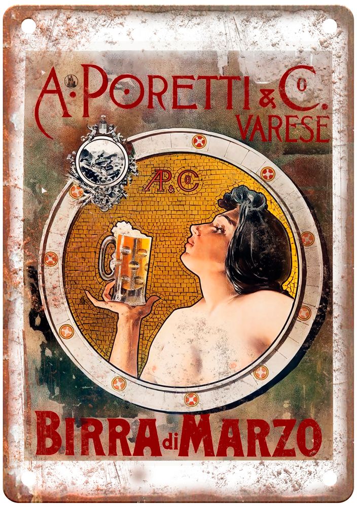 Angelo Poretti & Co, Varese, Birra di Marzo Liquor Poster Retro Look Sign