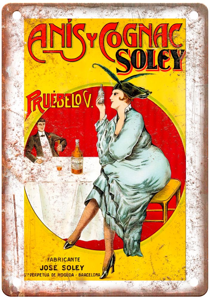 Anís y Cognac Solsy, Pruébelo V, c 1910s Liquor Poster Retro Look Sign