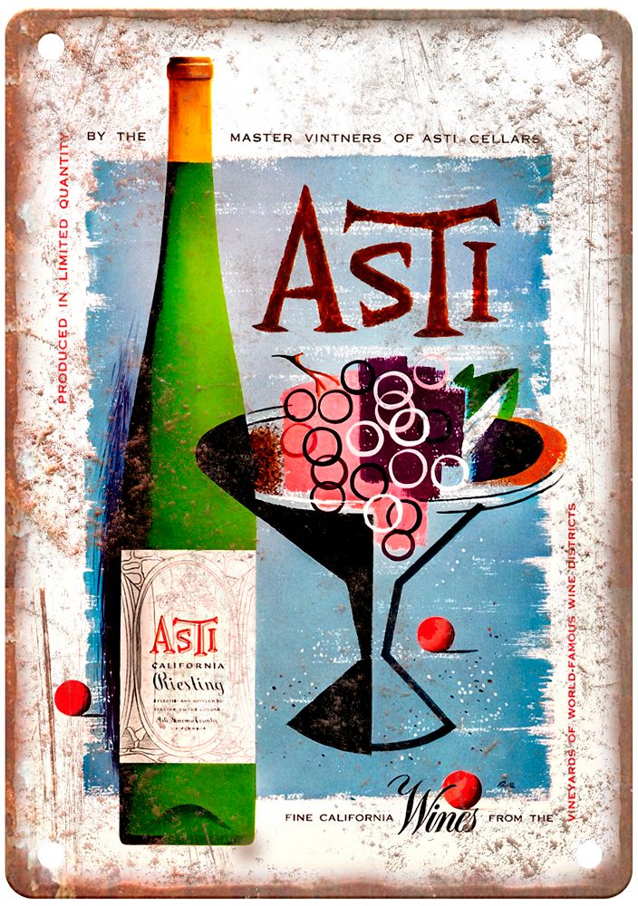 Asti California Riesling, c 1950s Vintage Liquor Poster Reproduction Sign