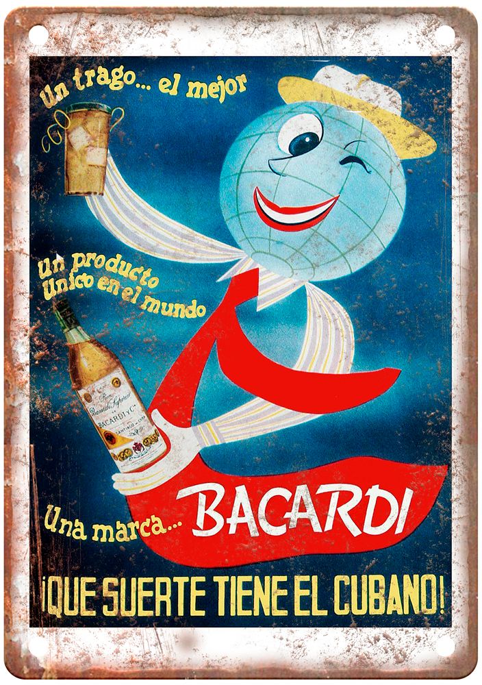 Bacardí, Un trago el mejor Vintage Liquor Poster Reproduction Metal Sign