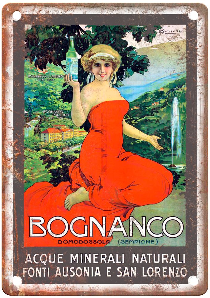 Osvaldo Bognanco Acque Minerali Naturali Vintage Liquor Poster Sign