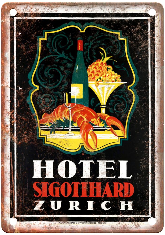 BAUMBERGER, Otto Hôtel St Gotthard, Zürich Liquor Poster Retro Look Sign