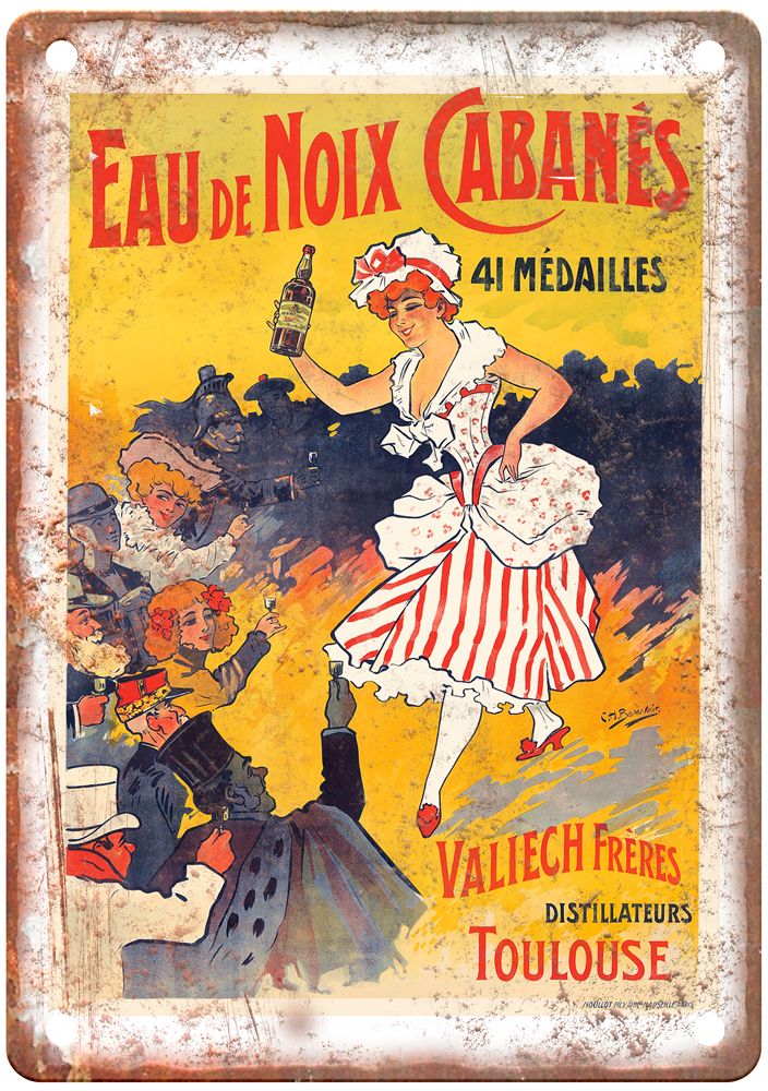 BEAUVAIS, R H Eau de Noix Cabanes, Toulouse Liquor Poster Retro Look Sign