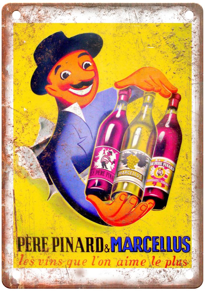 Les vins que l'on Vintage Liquor Poster Retro Look Reproduction Metal Sign