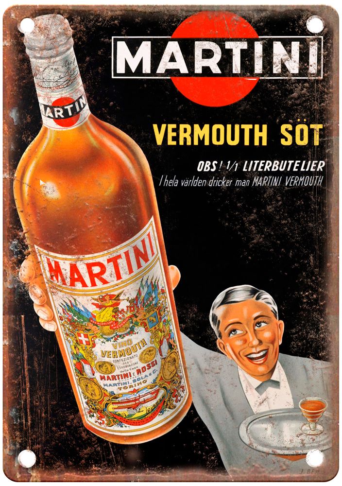 BERSIER, J Vermouth, Martini & Rossi, 1948 Liquor Poster Retro Look Sign