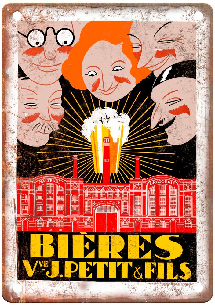 Bières Vve J Petit & Fils Vintage Liquor Poster Reproduction Metal Sign