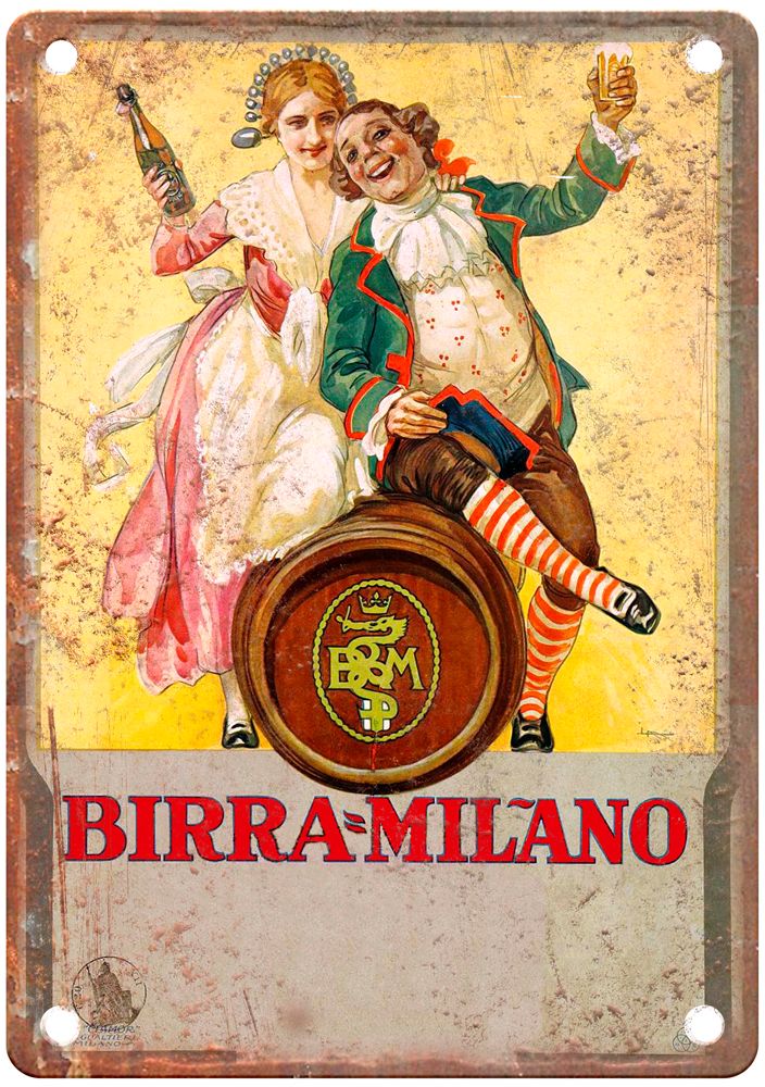 Birra Milano calendar Vintage Liquor Poster Reproduction Metal Sign