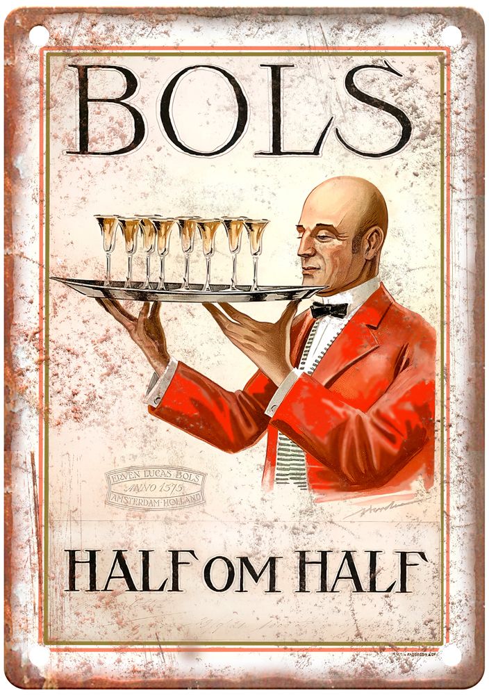 Bols Half om Half, c 1910s Vintage Liquor Poster Reproduction Metal Sign