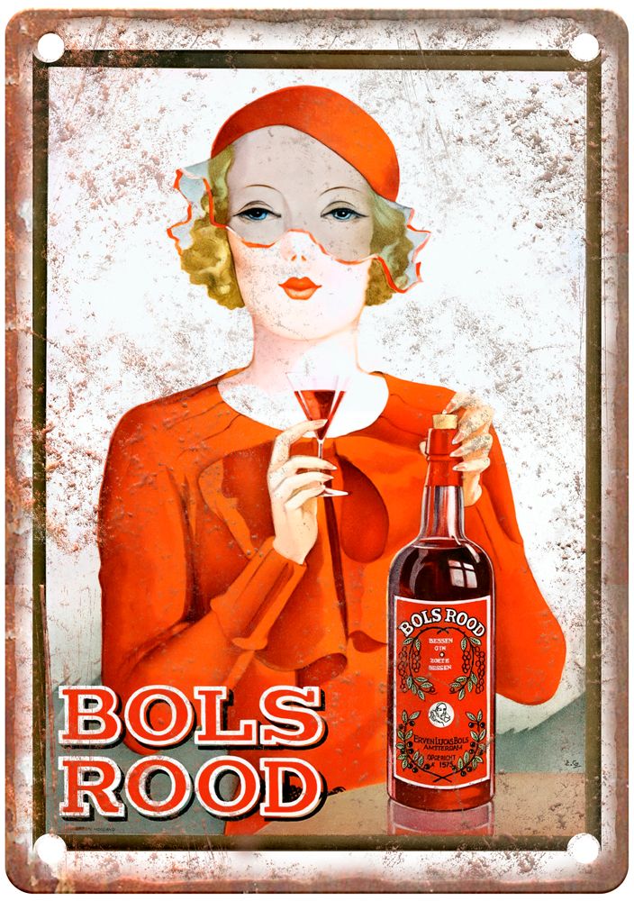 Bols Rood, c 1930s Vintage Liquor Poster Retro Look Reproduction Metal Sign