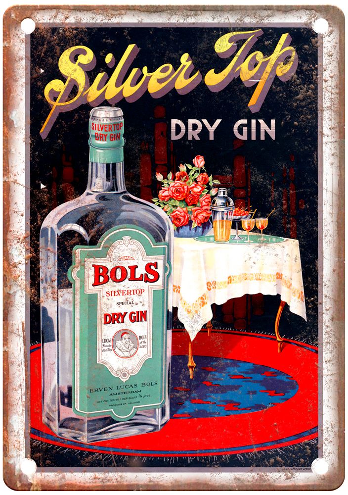 Bols Silver Top Dry Gin, c 1930s Vintage Liquor Poster Reproduction Sign