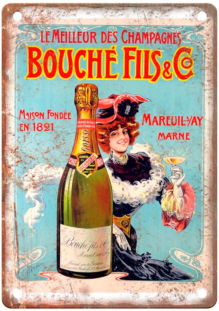 Bouché Fils & Co, La Meilleur des Champagnes Liquor Poster Retro Look Sign