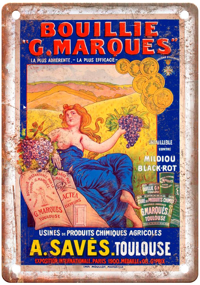 Infallible contre mildiou et black-rot c 1890s Vintage Liquor Poster Sign