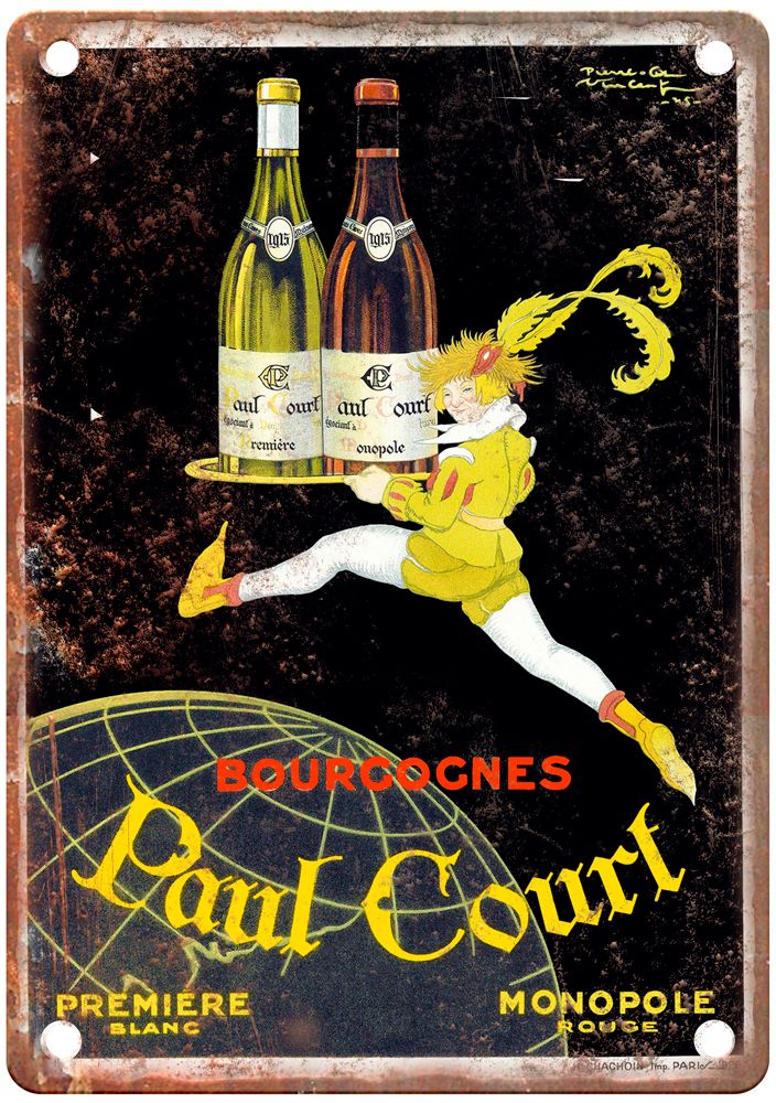 Bourgognes Paul Court, 1925 Vintage Liquor Poster Reproduction Metal Sign