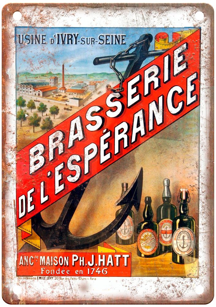 Brasserie de l'Espérance, Maison Ph J Hatt Liquor Poster Retro Look Sign