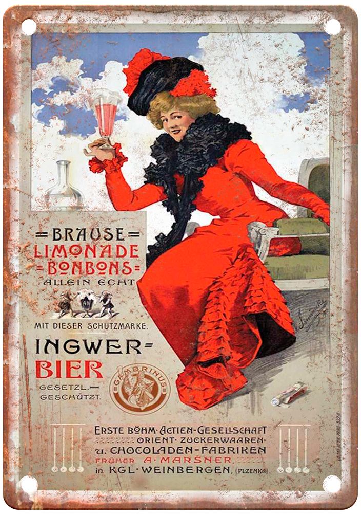 Brause Limonade Bonbons, Ingwer Bier, c 1890s Liquor Poster Retro Look Sign