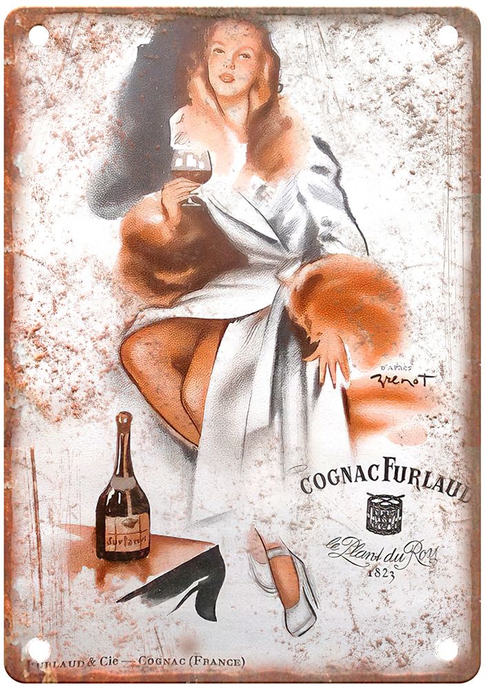 BRÉNOT Cognac Furlaud Vintage Liquor Poster Reproduction Metal Sign