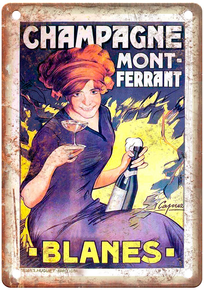 CAPUZ-Champagne Mont-Ferrant - Blanes Vintage Liquor Poster Retro Look Sign