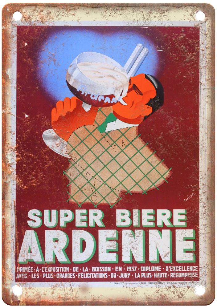 CARLO Bière Ardenne, c 1937 Vintage Liquor Poster Reproduction Metal Sign