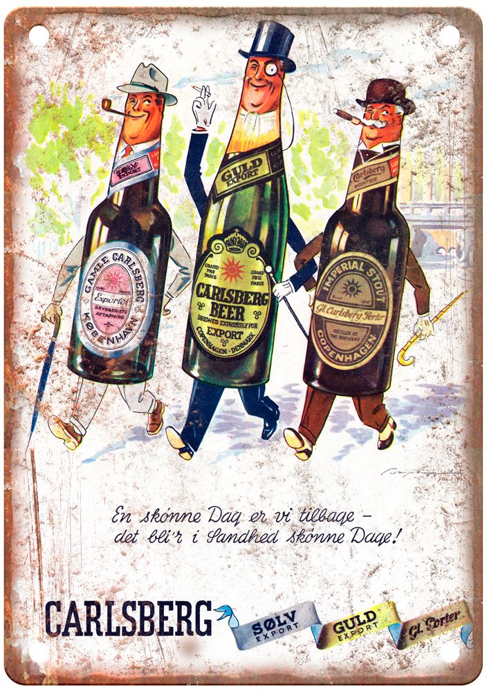 En skónne Dag er vi tilbage — det bli'r Vintage Liquor Poster Sign