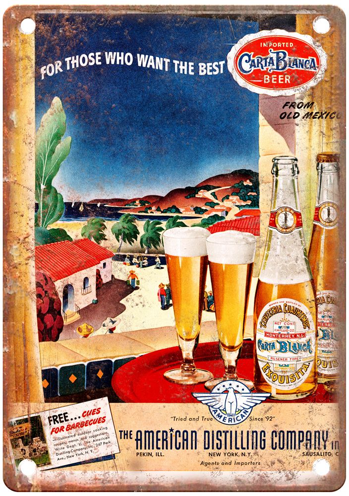 Carta Blanca Beer, From Old Mexico, c 1950s Liquor Poster Retro Look Sign