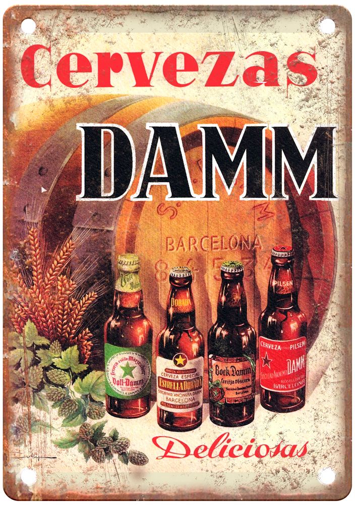 Cervezas Damm, Deliciosas, Barcelona Vintage Liquor Poster Retro Look Sign