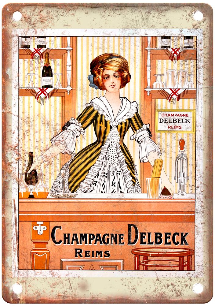 Champagne Delbeck, Reims Vintage Liquor Poster Reproduction Metal Sign