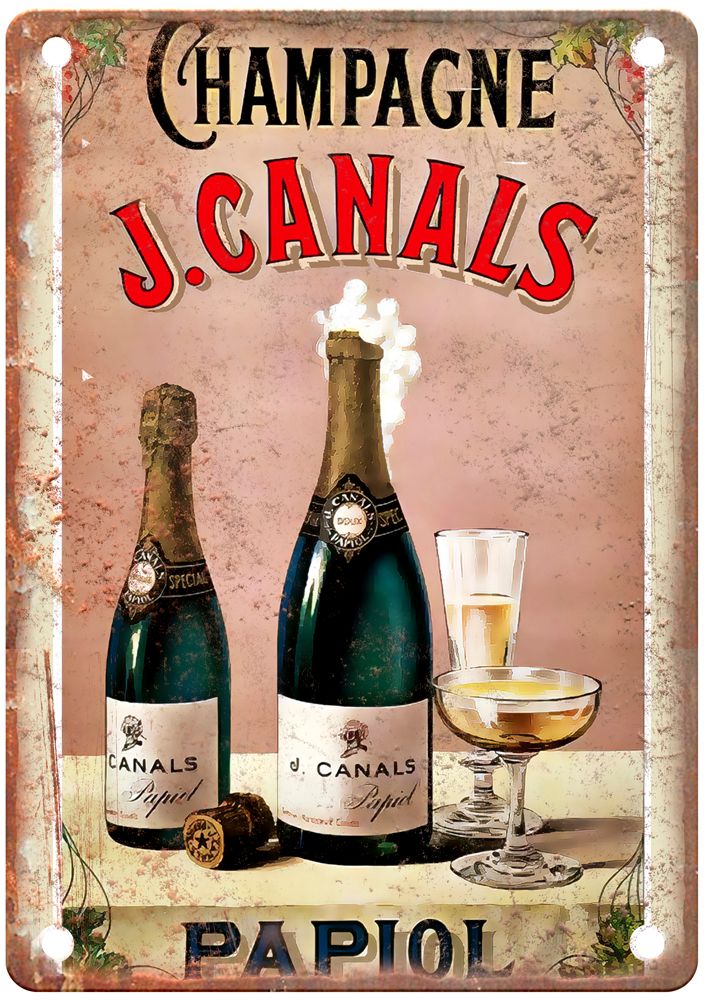 Champagne J Canals, Papiol Vintage Liquor Poster Reproduction Metal Sign