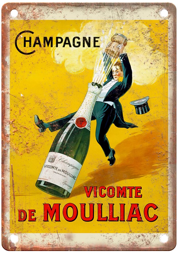 Champagne Vicomte de Moulliac, c 1930s Liquor Poster Retro Look Sign