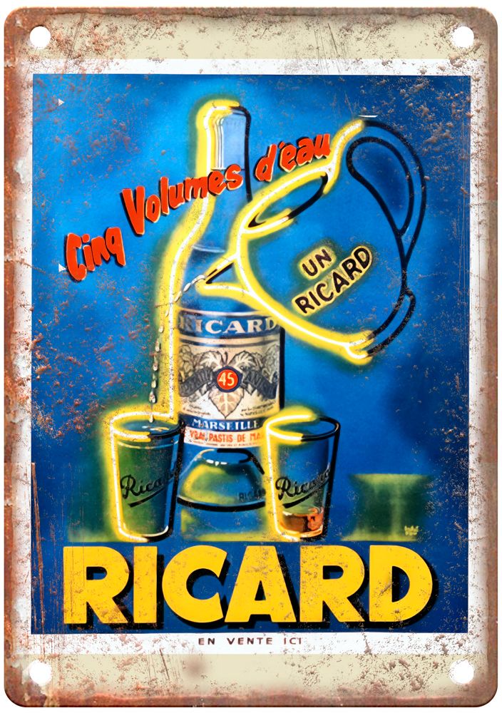 Cinq Volumes d'eau, Ricard Pastis, 1935 Liquor Poster Retro Look Sign