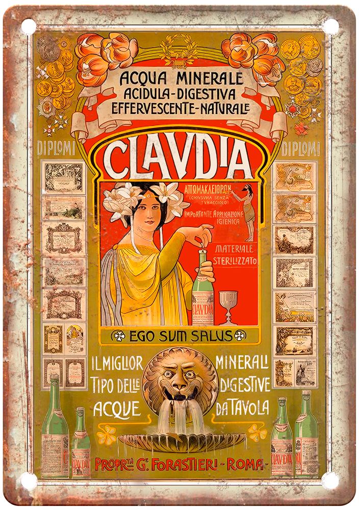 Claudia Acqua Minerale Acidula-Digestiva Liquor Poster Retro Look Sign