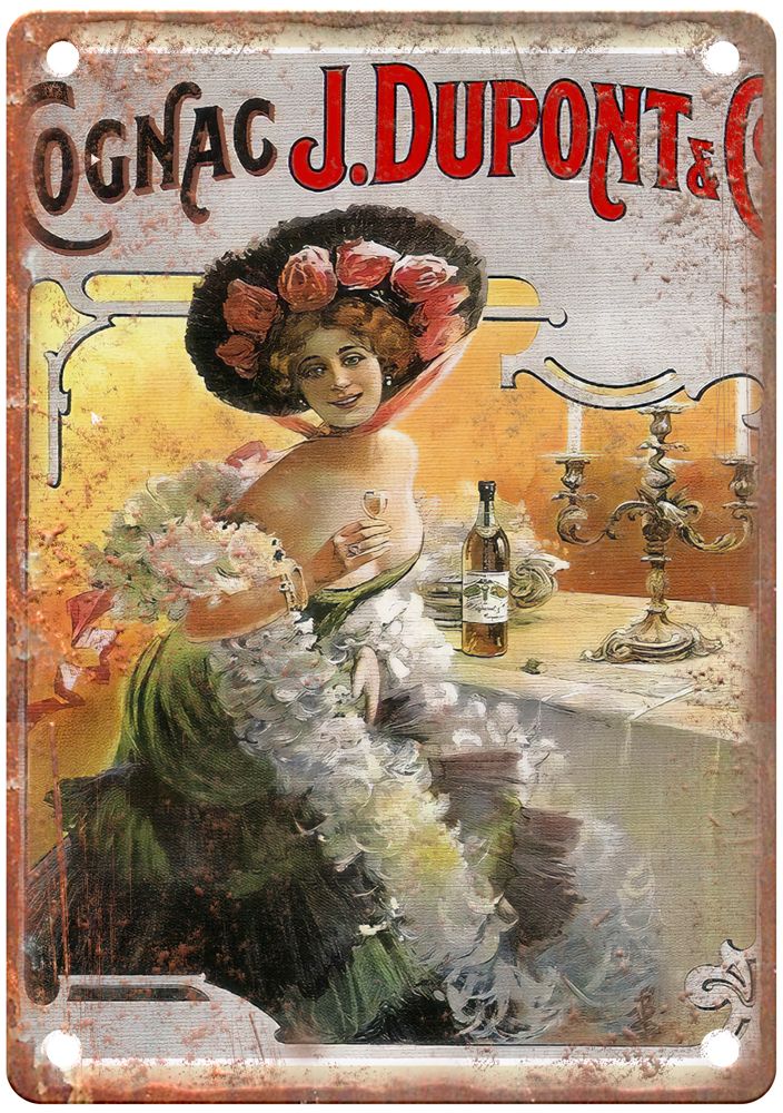 Cognac J Dupont & Co, c 1890s Vintage Liquor Poster Reproduction Metal Sign