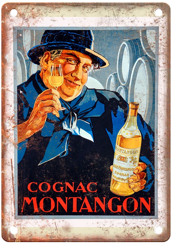 Cognac Montangon, c 1910 Vintage Liquor Poster Reproduction Metal Sign