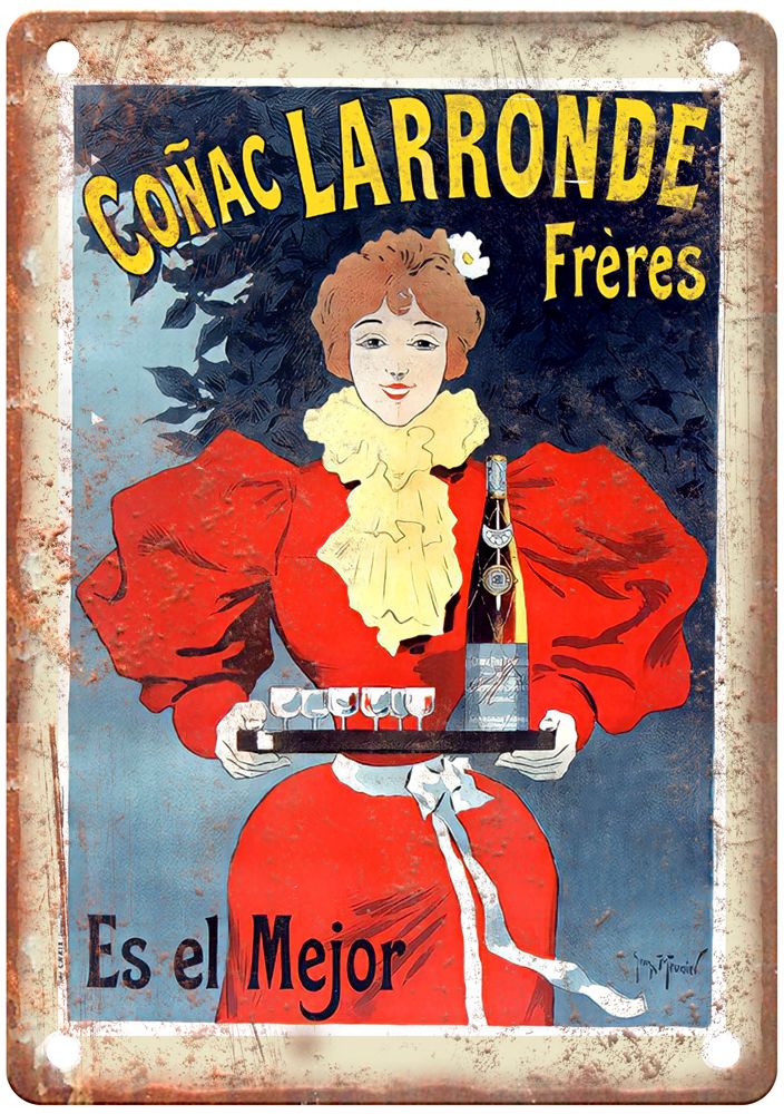 Coñac Larronde Vintage Liquor Poster Retro Look Reproduction Metal Sign