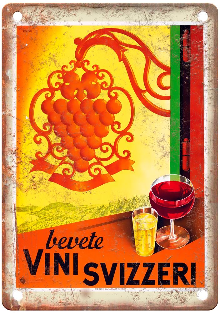 COULON, Eric de Bevete Vini Svizzeri Vintage Liquor Poster Retro Look Sign