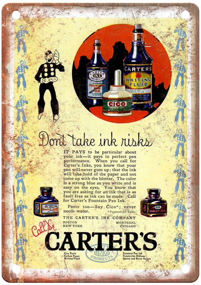 Don't take ink risks, Carter's Ink, c 1930s Liquor Poster Retro Look Sign