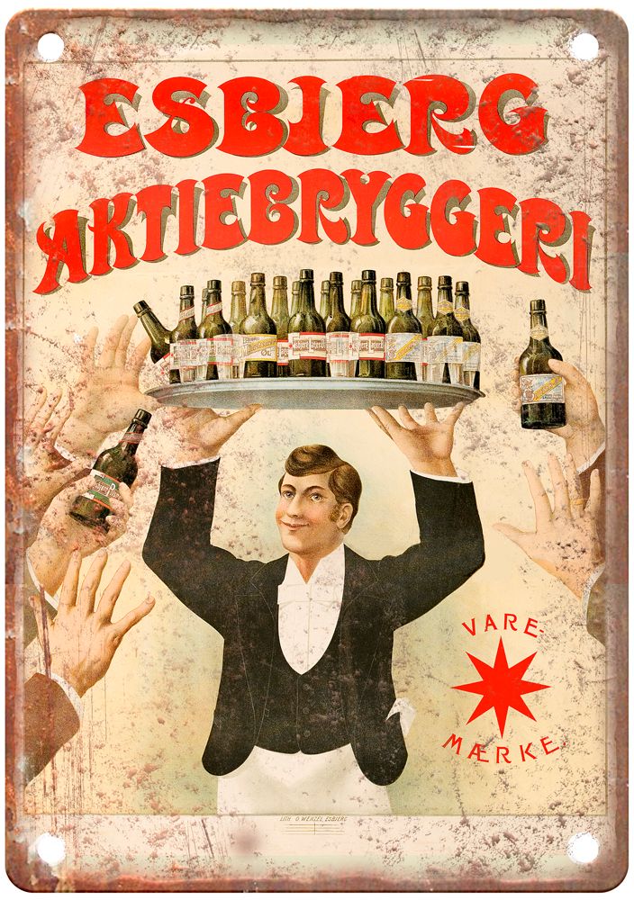 Esbjerg Aktiebryggeri, c 1904 Vintage Liquor Poster Reproduction Metal Sign