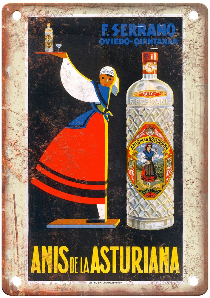 F Serrano, Anís de la Asturiana Vintage Liquor Poster Reproduction Sign