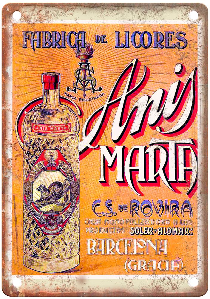 Fábrica de Licores, Anís Marta, Barcelona Liquor Poster Retro Look Sign