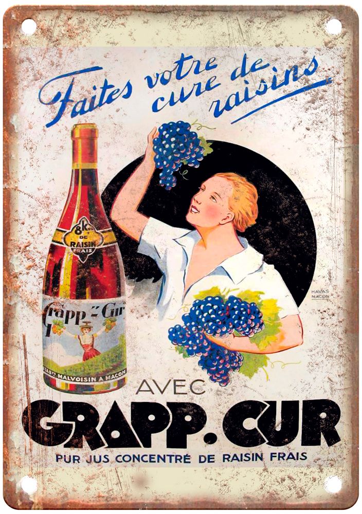 Faites votre cure de raisins avec Grapp-Cur Liquor Poster Retro Look Sign