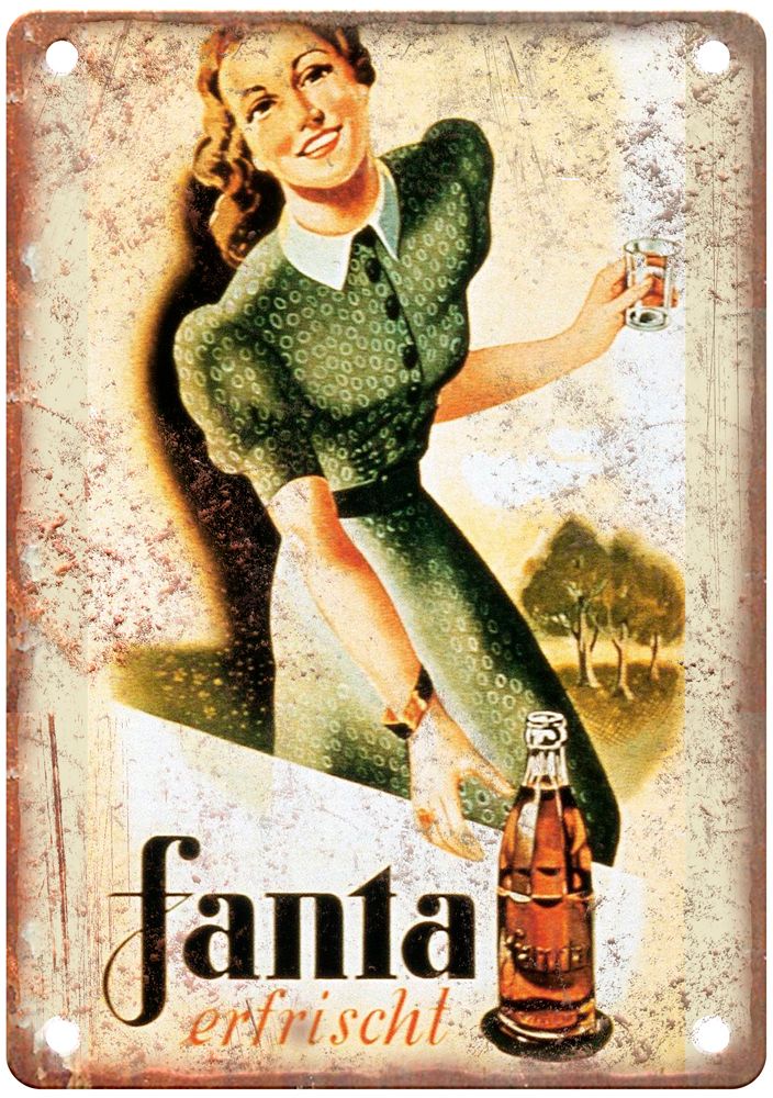 Fanta erfrischt, Limonade mit Fruchtgeschmack Liquor Poster Retro Look Sign