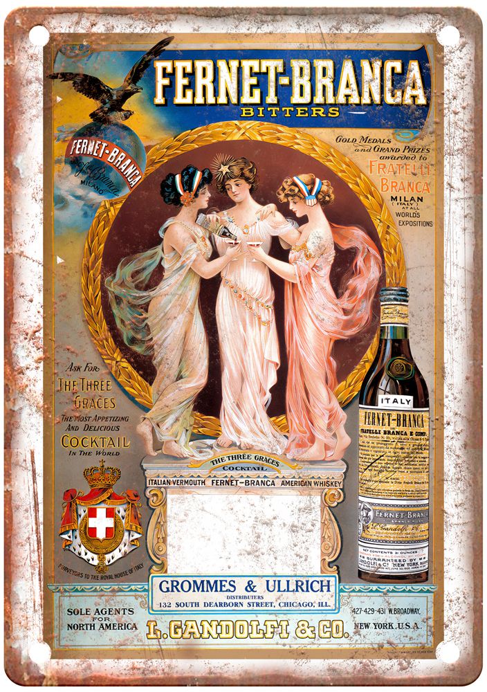 Fernet-Branca Bitters, The Three Graces Liquor Poster Retro Look Sign