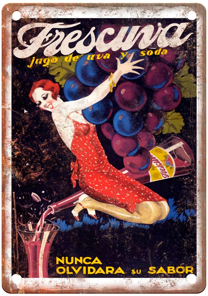 Frescuva, Jugo de uva y soda Vintage Liquor Poster Reproduction Metal Sign