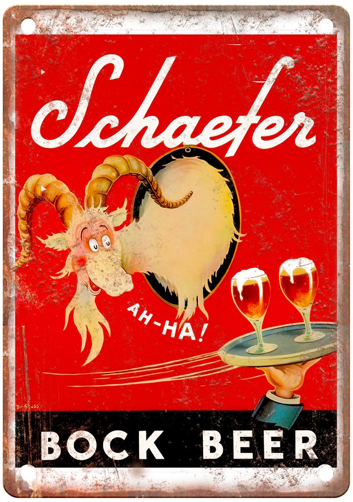 Theodore [Dr Seuss] Schaefer Bock Beer Liquor Poster Retro Look Sign