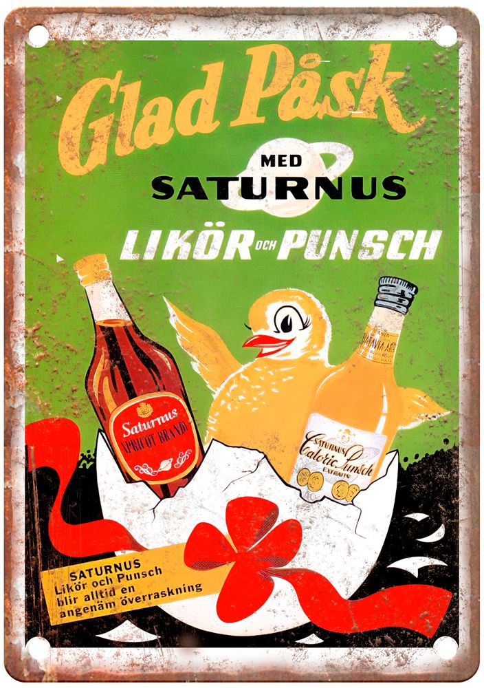 Glad Påsk med Saturnus Likör och Punsch Liquor Poster Retro Look Sign