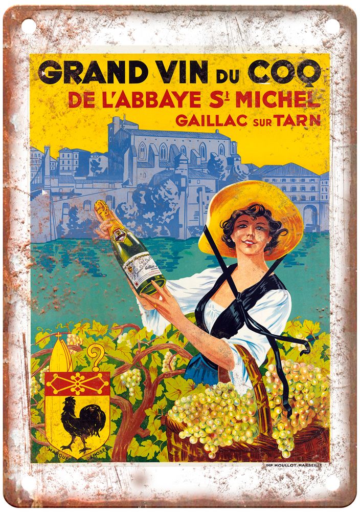 Grand vin du Coq, de l'Abbaye St Michel, 1910 Liquor Poster Retro Look Sign