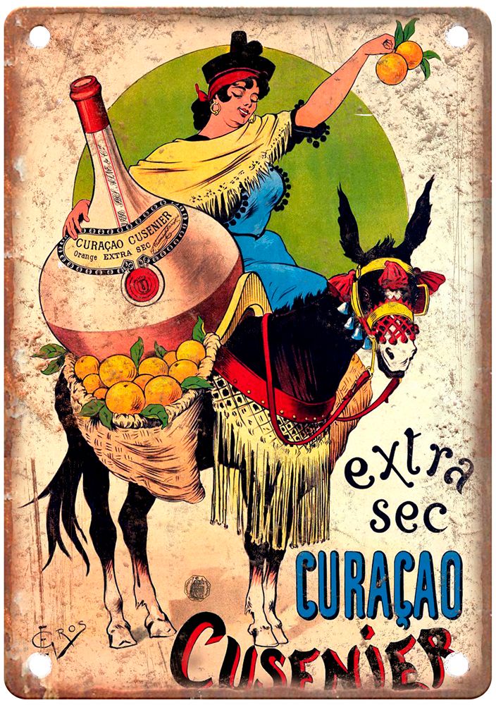 GROS, E Extra Sec Curaçao, Cusenier, c 1900 Liquor Poster Retro Look Sign