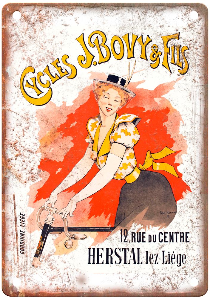 HENRION, Armand Cycles J Bovy et Fils, 1898 Liquor Poster Retro Look Sign