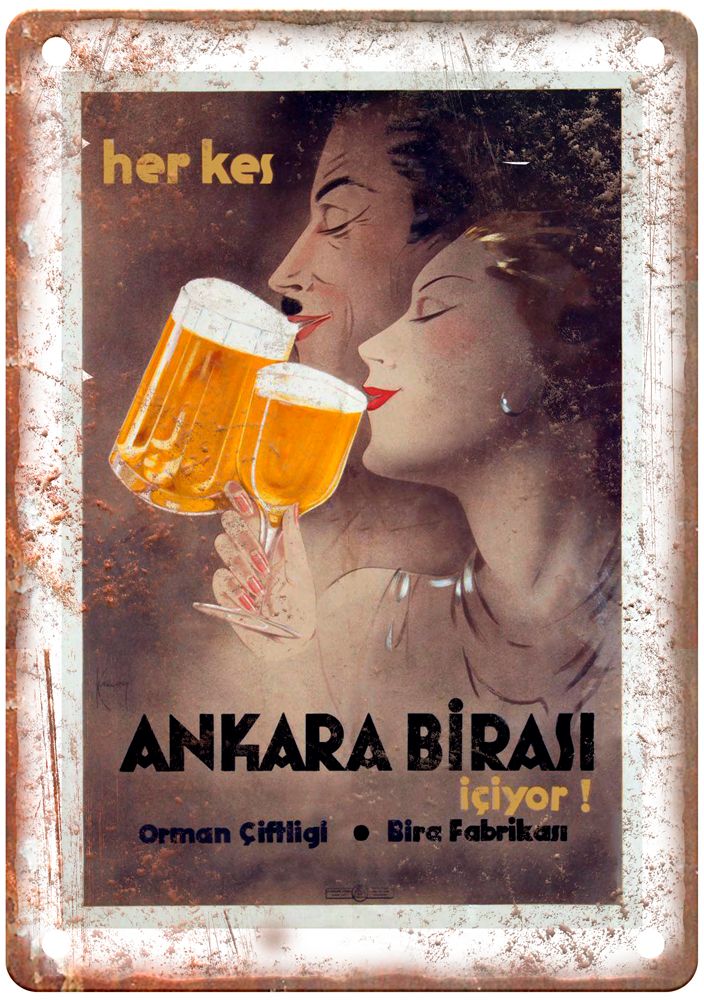 Herkes Ankara Birasi, içiyor! Vintage Liquor Poster Reproduction Sign