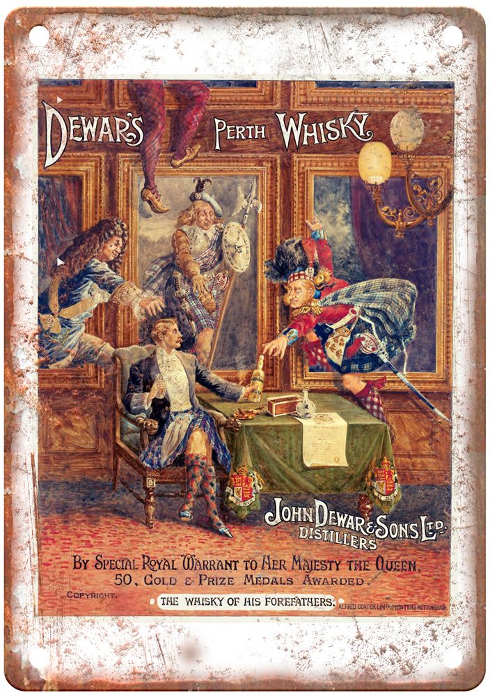 Dewars Perth Vintage Liquor Poster Retro Look Reproduction Metal Sign